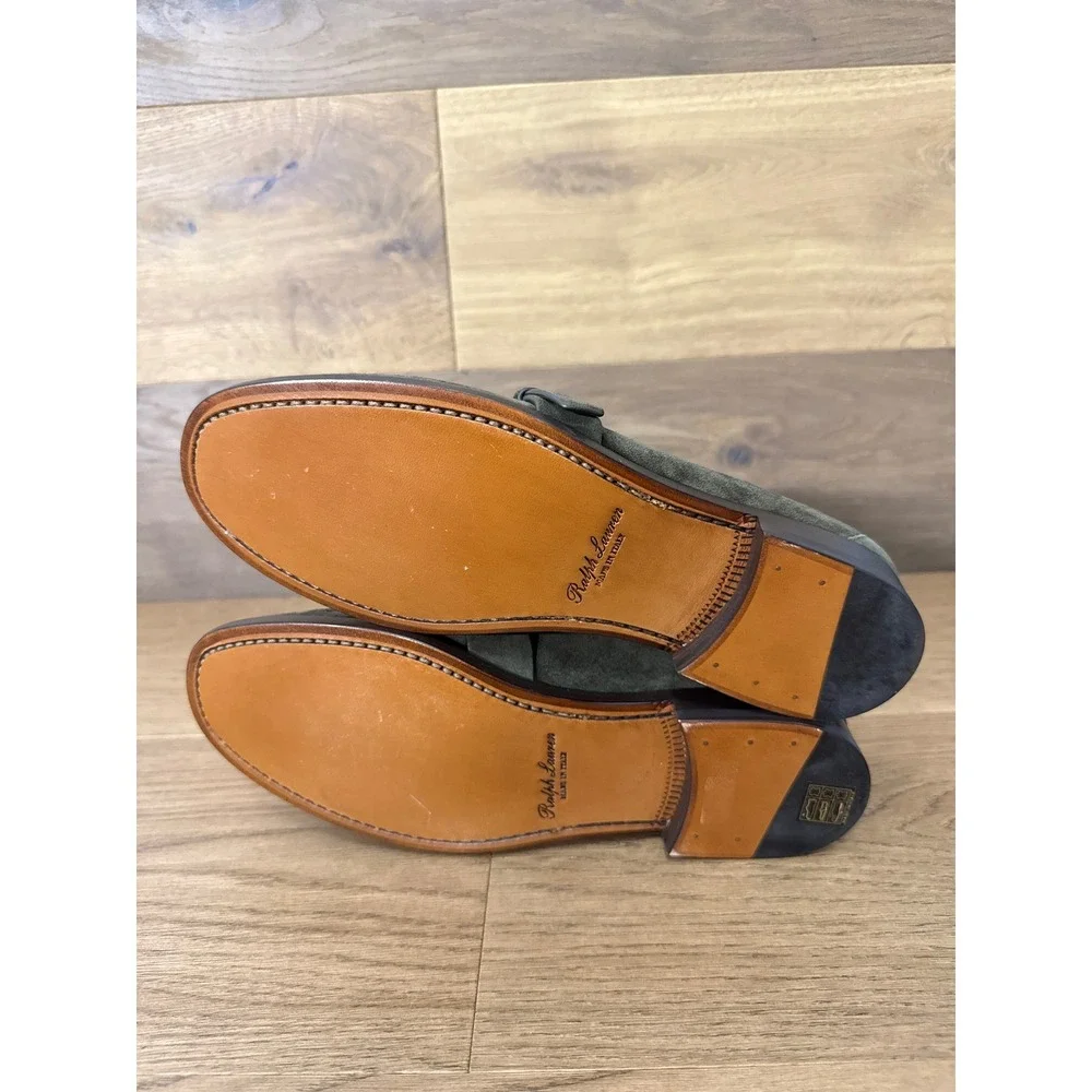 Ralph Lauren Purple Label Perrin Loafer Mens 8.5 D Petrol Olive Calf Suede Italy